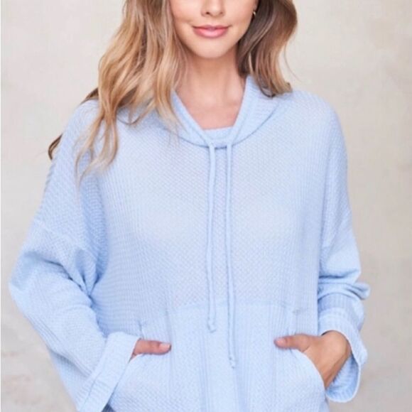 Light Blue Cowl Neck Waffle Top - Picture 2 of 2